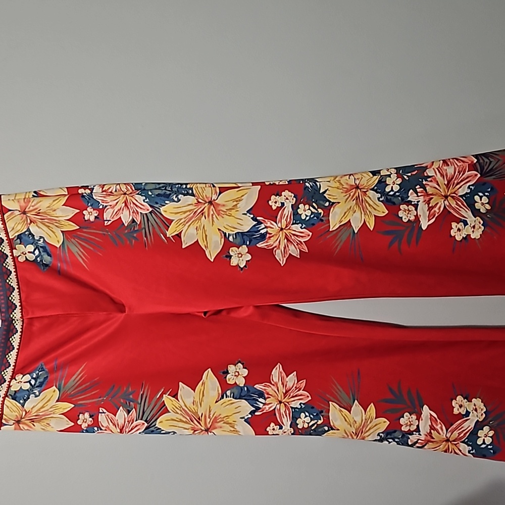Jealous Tomato Red Floral Wide Leg Pants